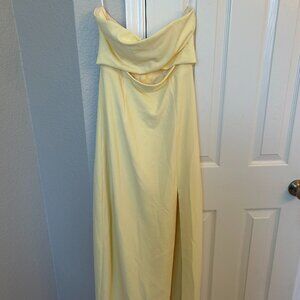 Lulus Strapless Cut Out Column Maxi Dress with Thigh High Slit - Yellow - Small